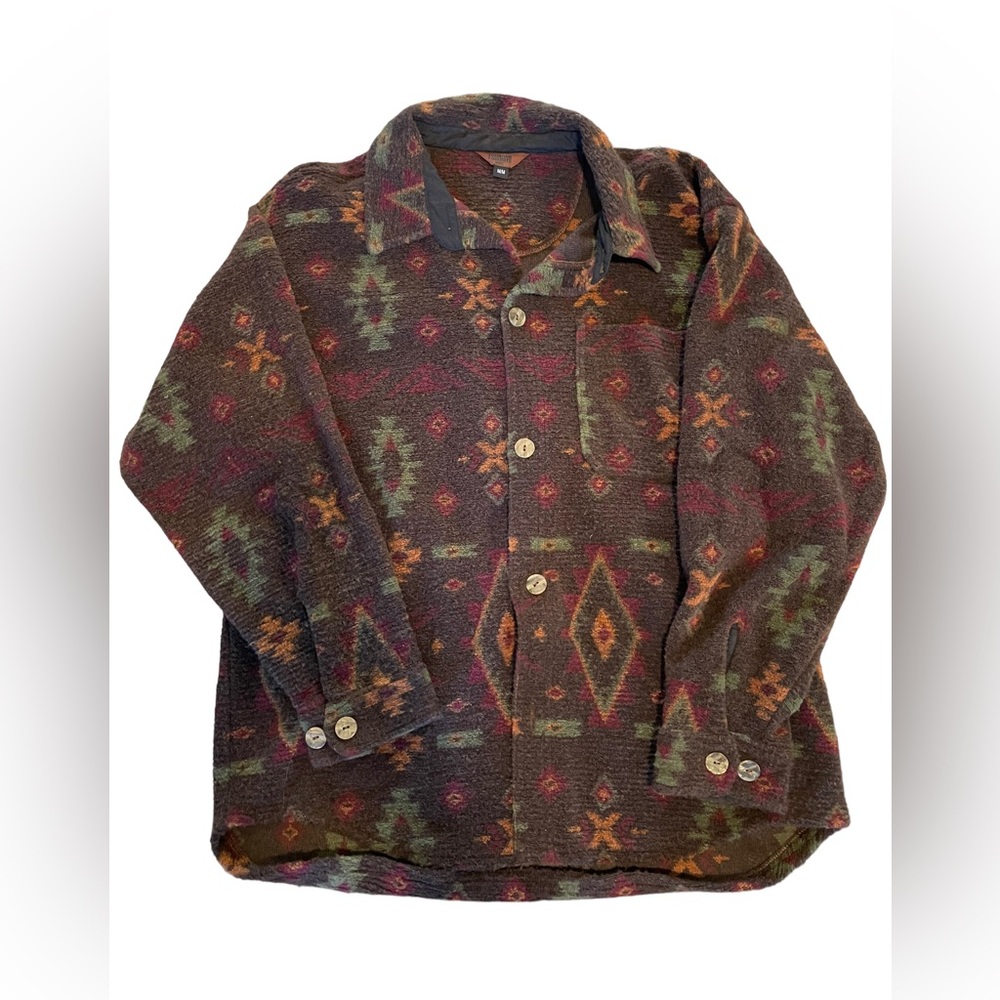 Tsunami Vintage Aztec Southwestern Print Soft Fleece Button Down Shacket Medium